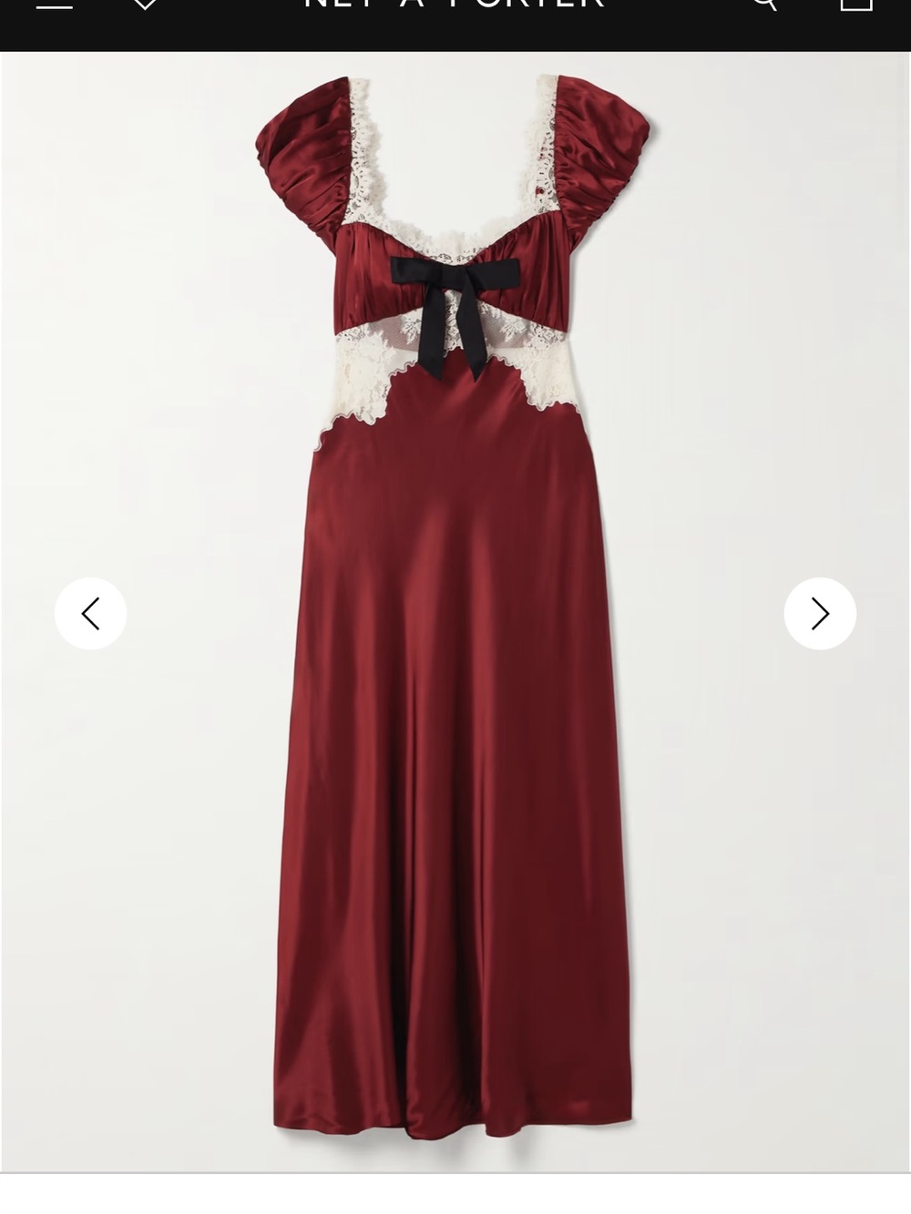 DÔEN Veda bow-detailed corded lace-trimmed silk-charmeuse midi dress, sz Medium